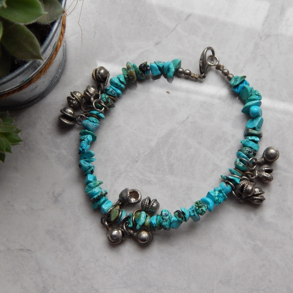 Antique turquoise jingle anklet
